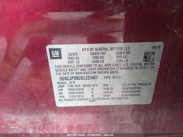 Chevrolet Trax Lt 2016 3GNCJPSB2GL223467 Image 10