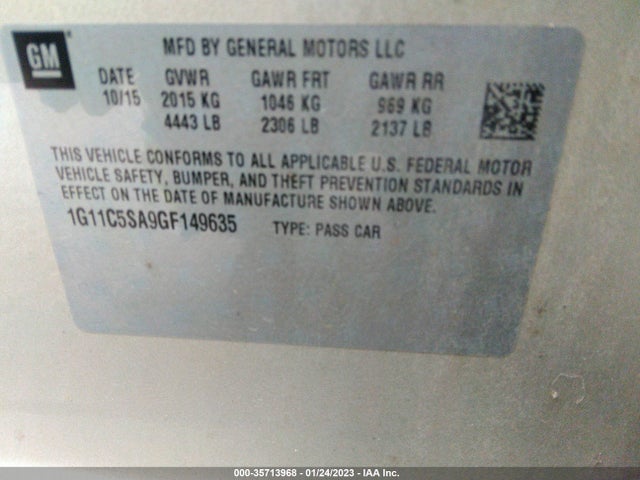 2016 CHEVROLET MALIBU LIMITED LT VIN: 1G11C5SA9GF149635