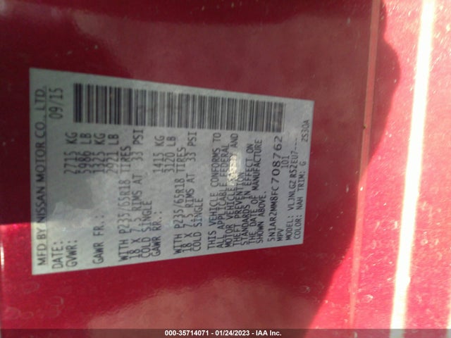 2015 Nissan Pathfinder, VIN: 5N1AR2MM8FC708762