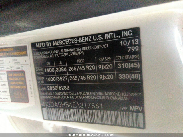 2014 Mercedes-Benz M-Class, VIN: 4JGDA5HB4EA317861