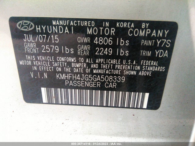 2016 Hyundai Azera, VIN: KMHFH4JG5GA508339