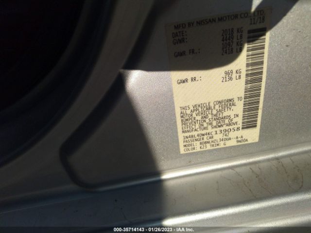 1N4BL4DW4KC139058 Nissan Altima 2.5 Sv
