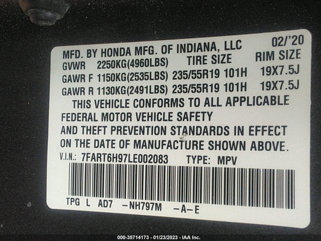 2020 Honda CR-V, VIN: 7FART6H97LE002083