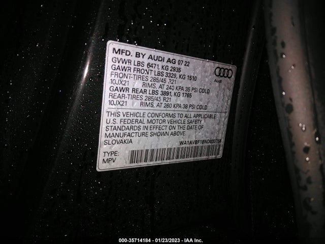 2022 Audi Q8, VIN: WA1AVBF18ND033758