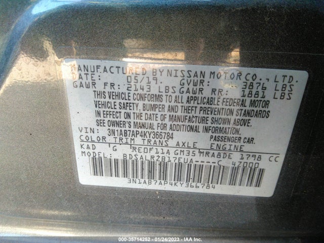 2019 Nissan Sentra, VIN: 3N1AB7AP4KY366784