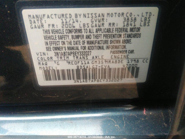 2014 NISSAN SENTRA SL VIN: 3N1AB7AP8EY332027