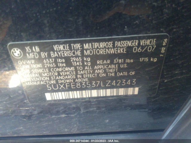 BMW X5 4.8I 2007 5UXFE83537LZ42343 Image 10