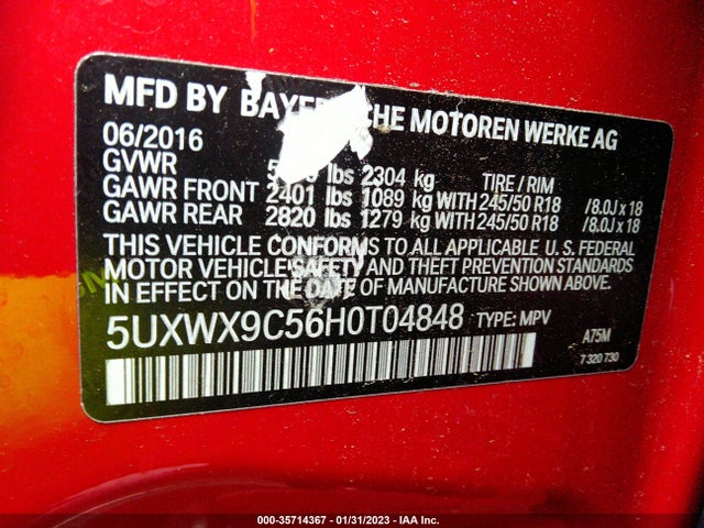 2017 BMW X3, VIN: 5UXWX9C56H0T04848