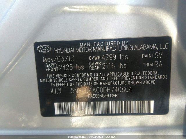 2013 HYUNDAI SONATA GLS VIN: 5NPEB4AC0DH740804