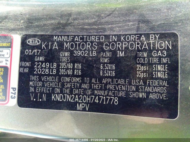 KNDJN2A20H7471778 KIA Soul Base