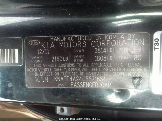 KNAFT4A24C5571634 KIA FORTE LX