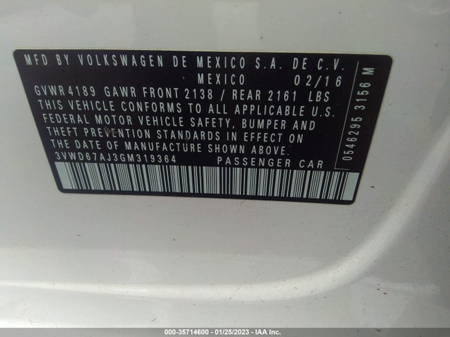 3VWD67AJ3GM319364 Volkswagen Jetta Sedan 1.4t Se W/connectivity