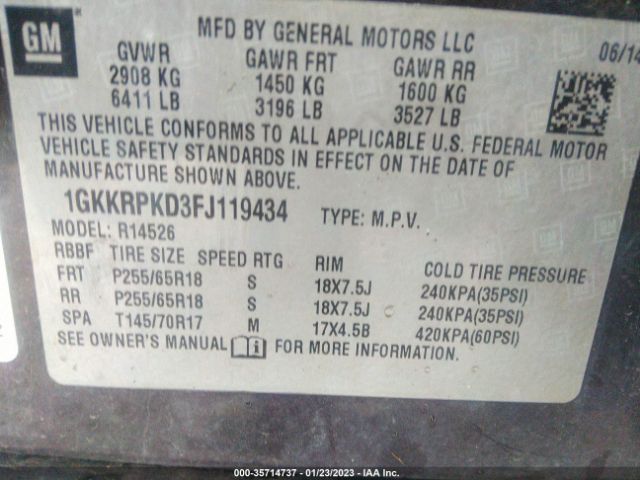 1GKKRPKD3FJ119434 GMC ACADIA SLE