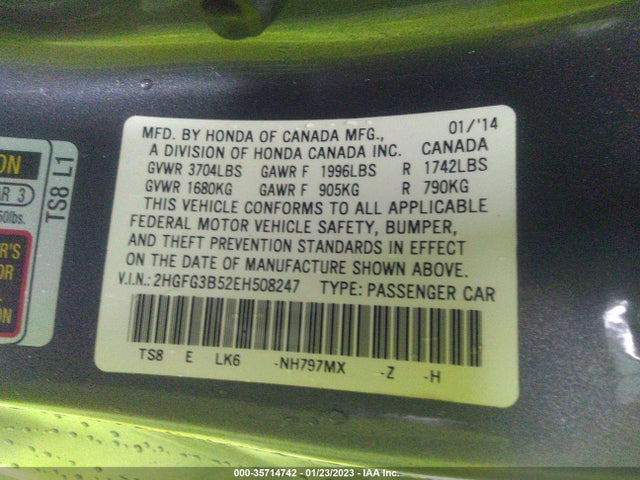 2014 HONDA CIVIC COUPE LX VIN: 2HGFG3B52EH508247