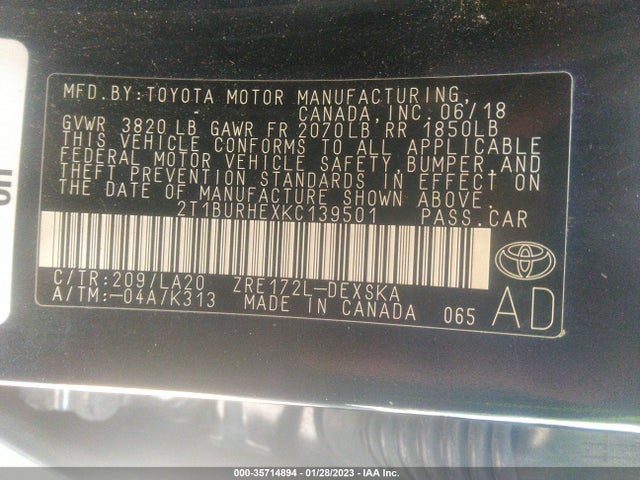 2019 Toyota Corolla, VIN: 2T1BURHEXKC139501
