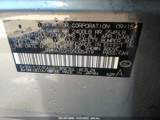 2016 Lexus IS, VIN: JTHBA1D21G5005419
