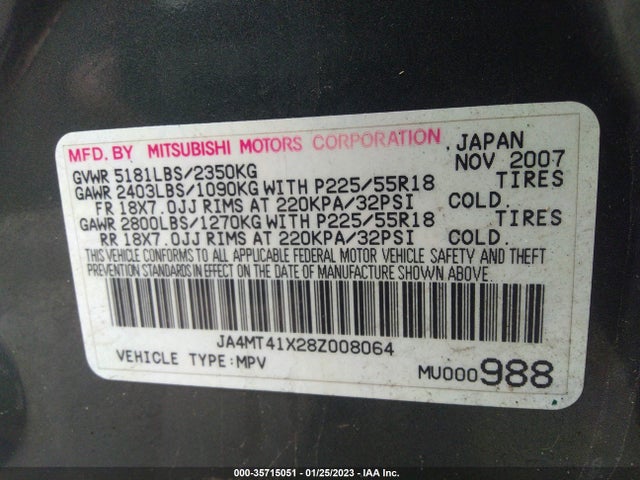 JA4MT41X28Z008064 Mitsubishi Outlander Xls