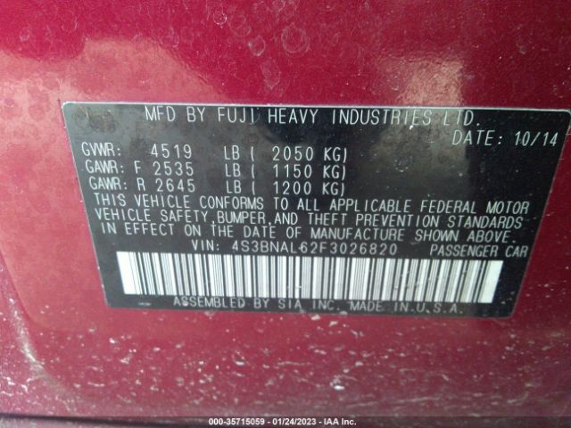 4S3BNAL62F3026820 Subaru Legacy 2.5i Limited