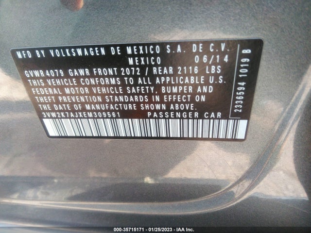 3VW2K7AJXEM309561 Volkswagen Jetta Sedan S