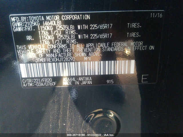 2017 Toyota RAV4, VIN: JTMBFREV0HJ128292