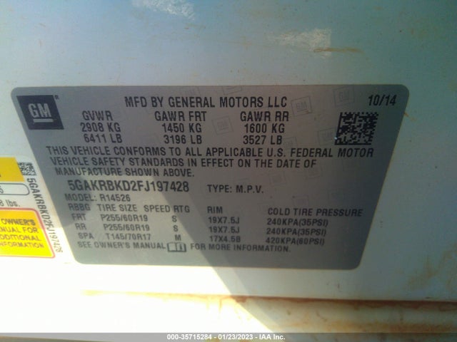 2015 Buick Enclave, VIN: 5GAKRBKD2FJ197428