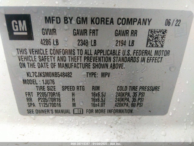 2022 Chevrolet Trax, VIN: KL7CJKSM0NB548482