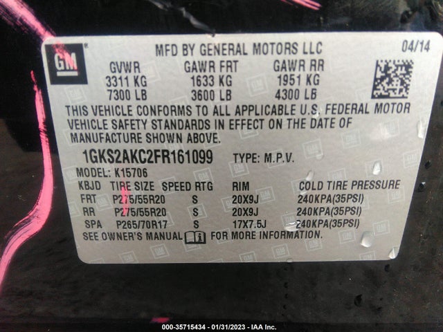 2015 GMC Yukon, VIN: 1GKS2AKC2FR161099