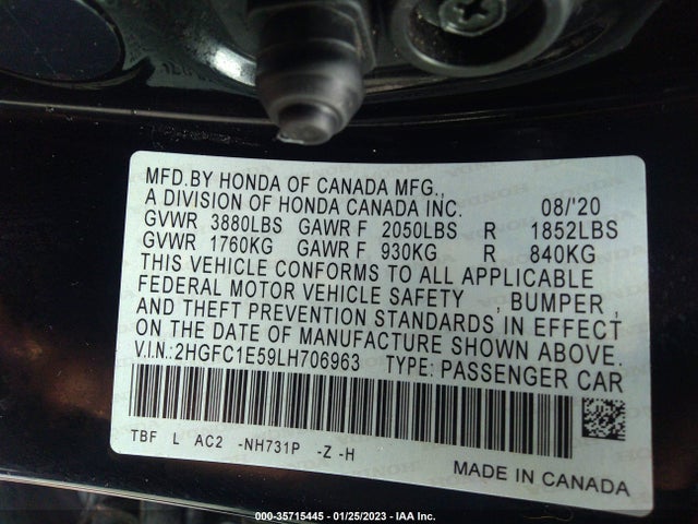 Honda CIVIC SI SEDAN 2020 2HGFC1E59LH706963 Image 9