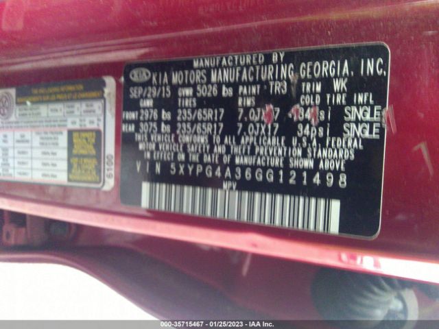 5XYPG4A36GG121498 KIA SORENTO LX