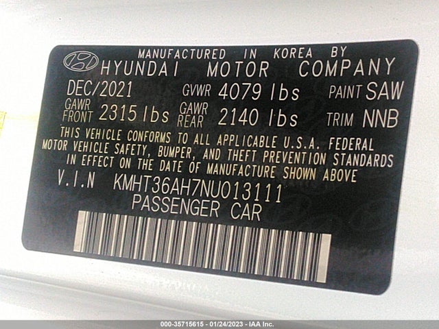 2022 Hyundai Veloster, VIN: KMHT36AH7NU013111