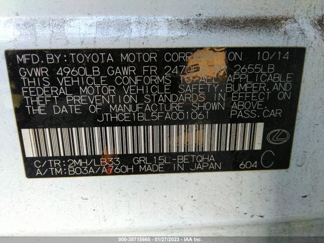 JTHCE1BL5FA001061 Lexus GS 350