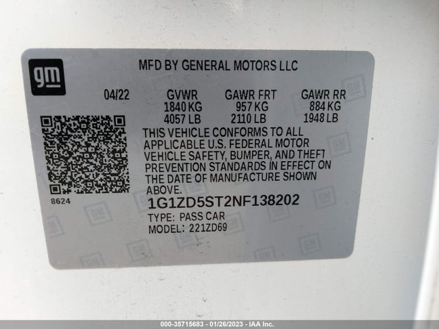 Chevrolet MALIBU LT 2022 1G1ZD5ST2NF138202 Image 9