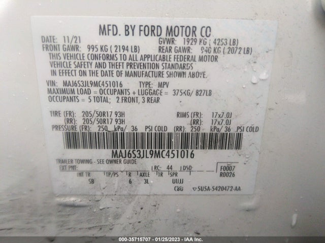 2021 Ford Ecosport, VIN: MAJ6S3JL9MC451016