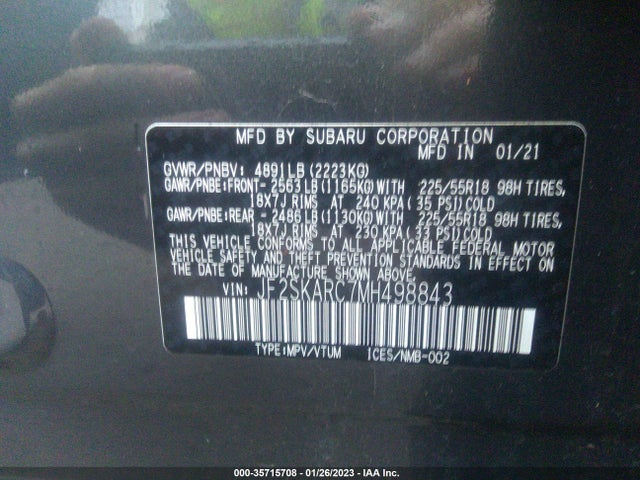 2021 Subaru Forester, VIN: JF2SKARC7MH498843