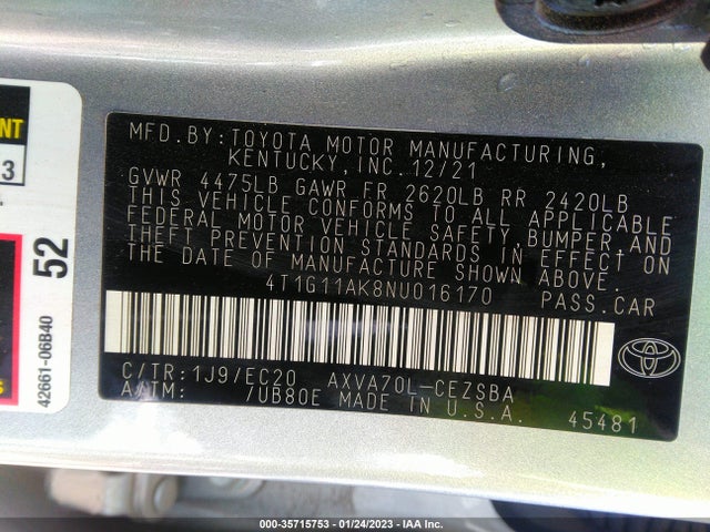 Toyota CAMRY SE 2022 4T1G11AK8NU016170 Image 10