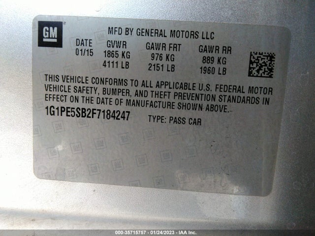 2015 Chevrolet Cruze, VIN: 1G1PE5SB2F7184247