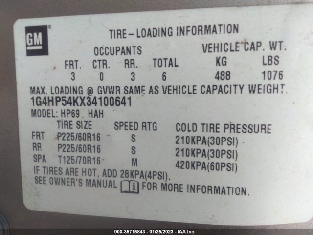 2003 BUICK LESABRE CUSTOM VIN: 1G4HP54KX34100641