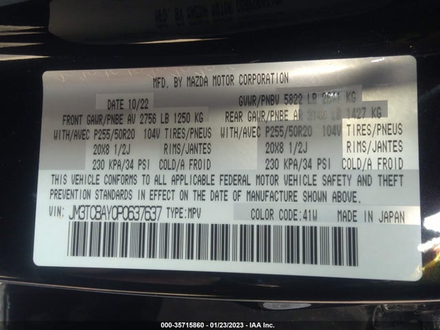 2023 Mazda CX-9, VIN: JM3TCBAY0P0637637