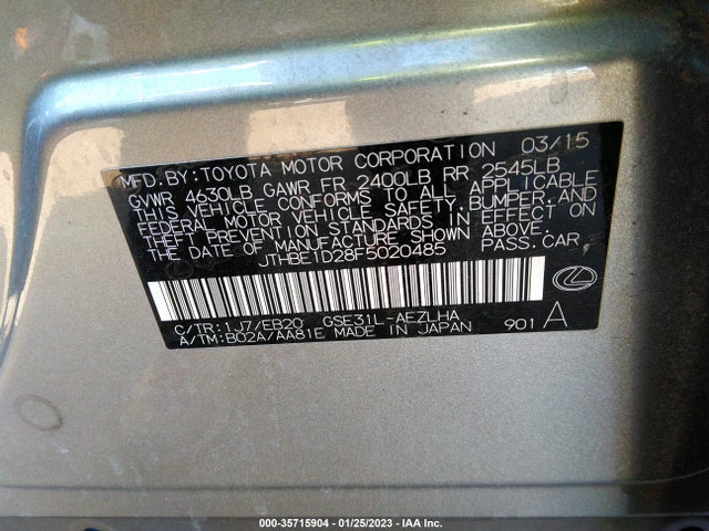 2015 Lexus IS, VIN: JTHBE1D28F5020485