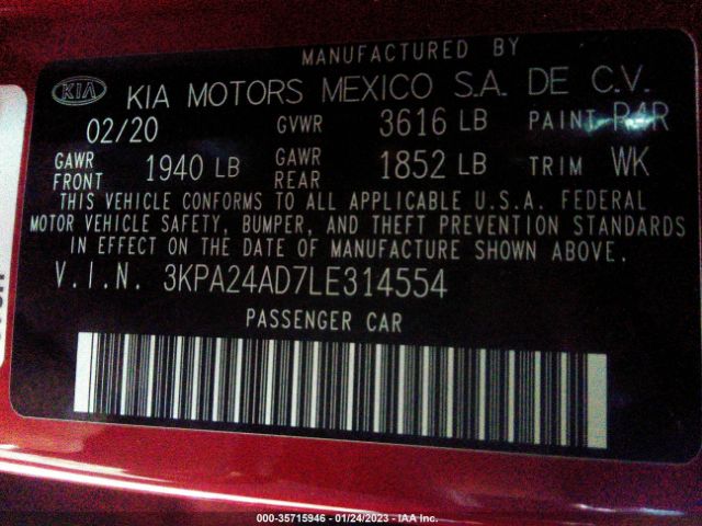 3KPA24AD7LE314554 KIA RIO S