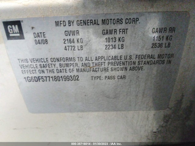 1G6DF577180199302 Cadillac Cts Rwd W/1sa