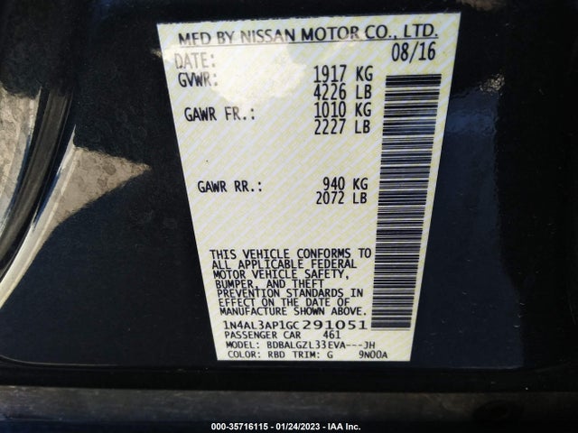 Nissan Altima 2.5 S 2016 1N4AL3AP1GC291051 Image 9