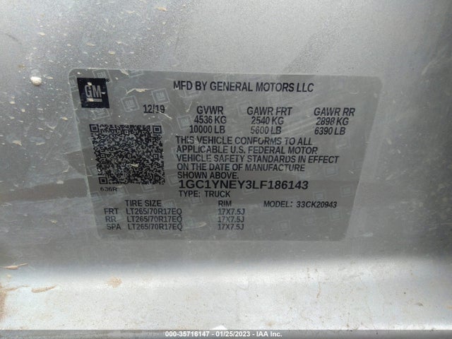 2020 Chevrolet Silverado 2500, VIN: 1GC1YNEY3LF186143