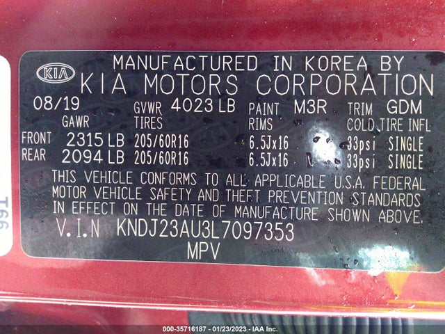 KIA SOUL LX 2020 KNDJ23AU3L7097353 Image 9