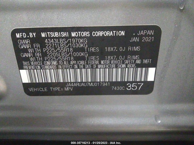 JA4ARUAU7MU017941 Mitsubishi Outlander Sport Es/se/le/be