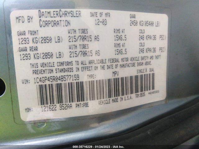 Chrysler Town & Country 2004 1C4GP45R04B577159 Image 10