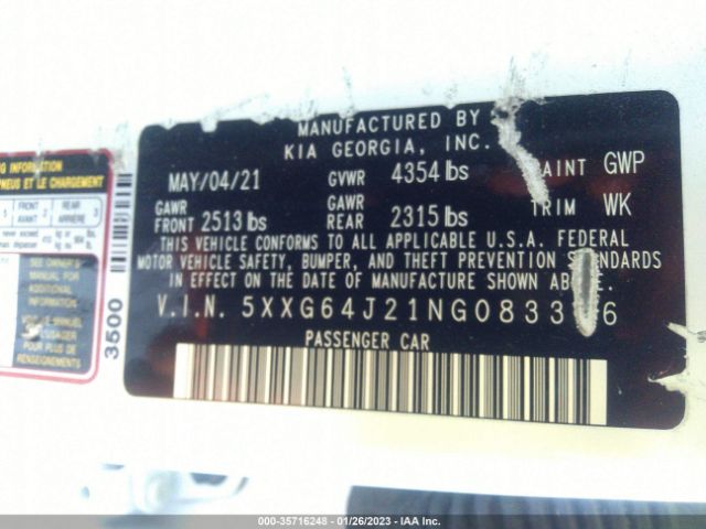 5XXG64J21NG083366 KIA K5 Gt-line