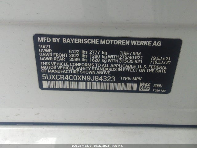 2022 BMW X5, VIN: 5UXCR4C0XN9J84323