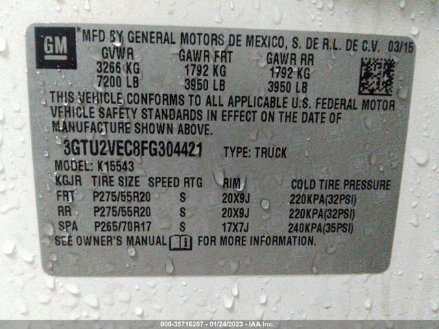 2015 GMC Sierra 1500, VIN: 3GTU2VEC8FG304421