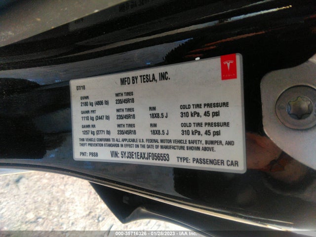 Tesla Model 3 Range Battery 2018 5YJ3E1EAXJF056553 Image 10